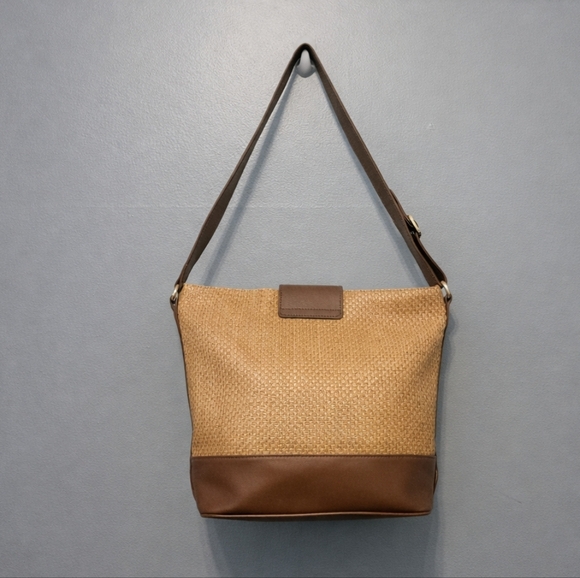 Talbots Woven Leather Shoulder Brown Bag Purse Boho Raffia - Picture 2 of 15